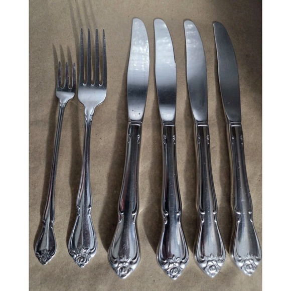 Oneida Other - Oneida Rogers Arbor Rose Stainless Flatware 6pc Lot Knives Forks Silverware